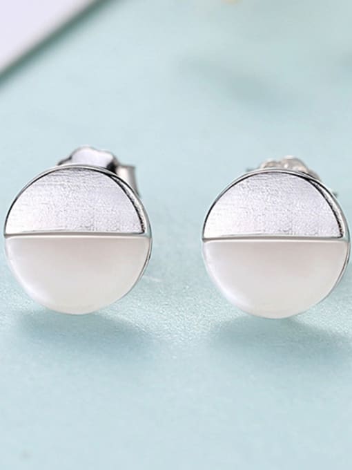 Platinum -21C09 925 Sterling Silver With Enamel Simplistic Round Stud Earrings