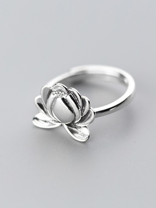 Rosh Temperament Adjustable Flower Shaped S925 Silver Ring 1