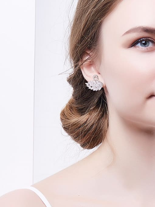 CEIDAI Fashion Shiny Zirconias Swan Copper Stud Earrings 1