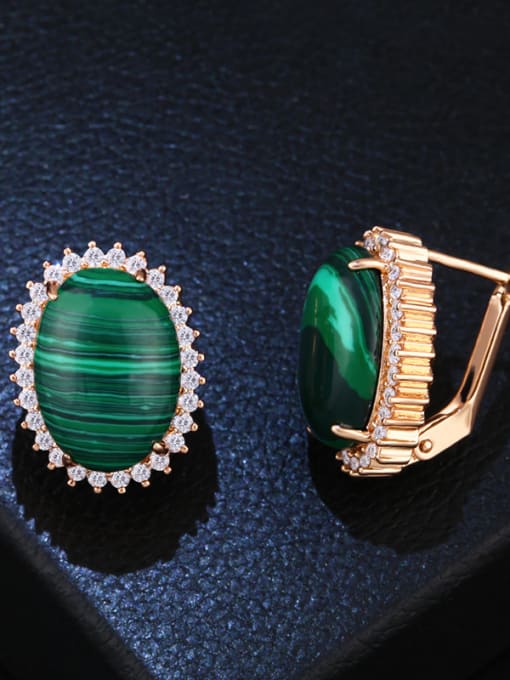 green Copper With Cubic Zirconia Vintage Oval Stud Earrings