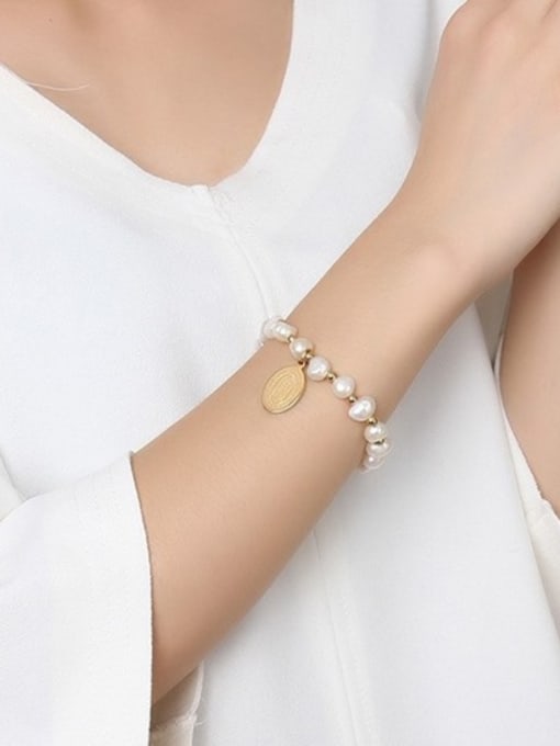 CONG All-match Tag Shaped Freshwater Pearl Titanium Bracelet 2