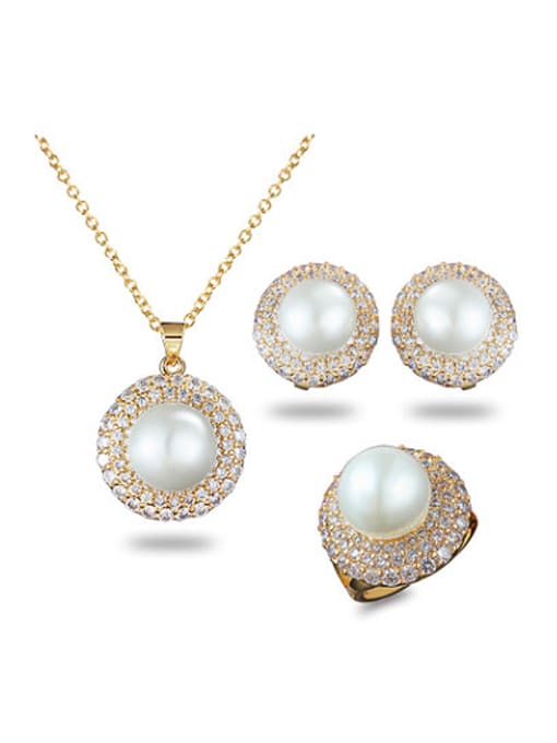 Suit Temperament Round Shaped Artificial Pearl Three Jewelry Set