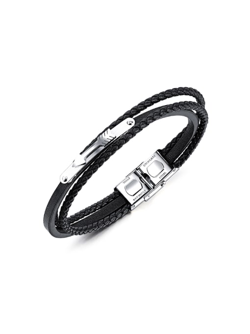 Open Sky Simple Multi-band Black Artificial Leather Little Arrow Bracelet 0