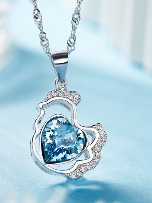 Blue 925 Silver Chicken Shaped Necklace