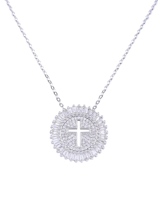 silvery Copper With  Cubic Zirconia Personality Cross Necklaces
