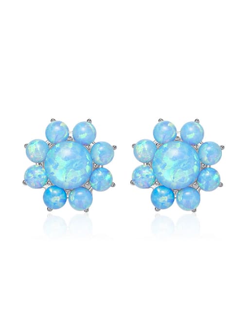 Blue Fashion Little Opal stones Flowery 925 Silver Stud Earrings