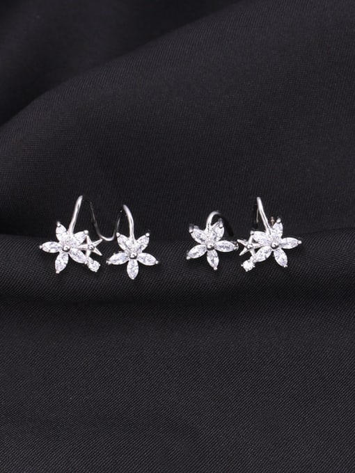 Mo Hai Copper With White Gold Plated Cute Flower Stud Earrings 0