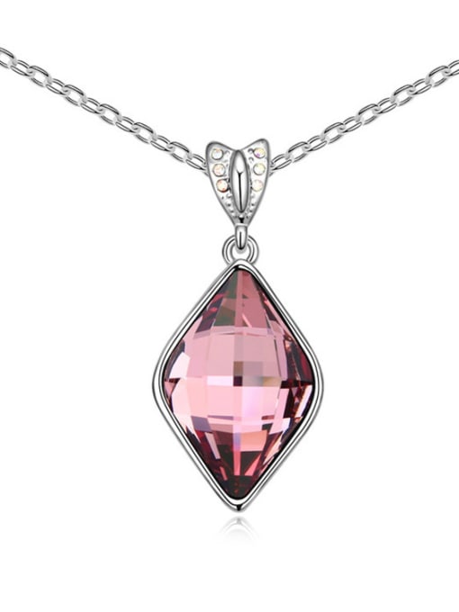light purple Simple Rhombus austrian Crystal Pendant Alloy Necklace