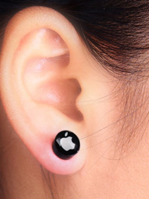 Apple Stainless Steel With Black Gun Plated Personality Round Stud Earrings