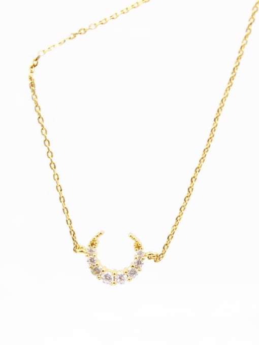 b Elegant Moon Shaped Rhinestones Women Necklace