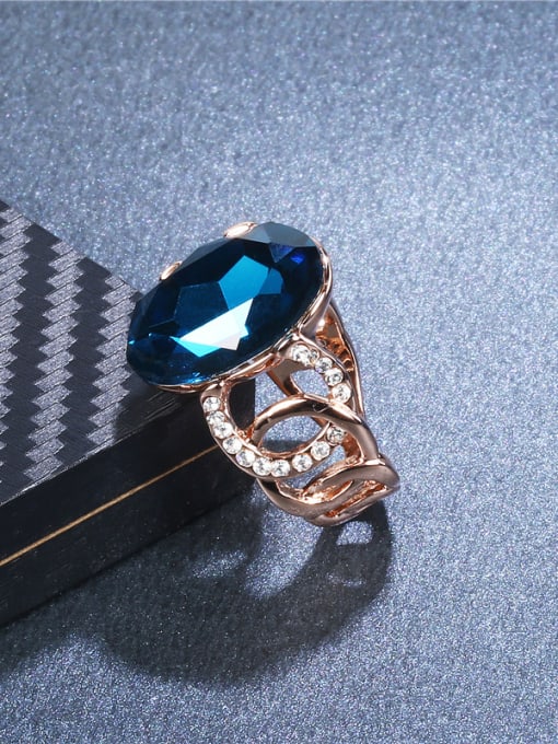 Rose Gold Elegant Blue Glass Geometric Shaped Ring