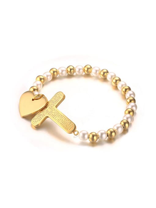 CONG Fashionable Gold Plated Heart Shaped Pearl Charm Bracelet 0
