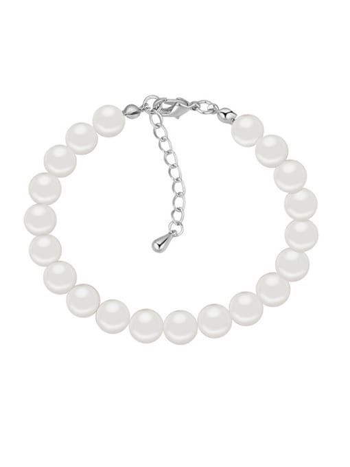 White Simple Imitation Pearls Platinum Plated Alloy Charm Bracelet