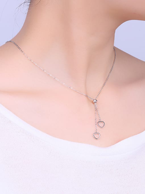 One Silver Heart-shaped Sweater Necklace 1