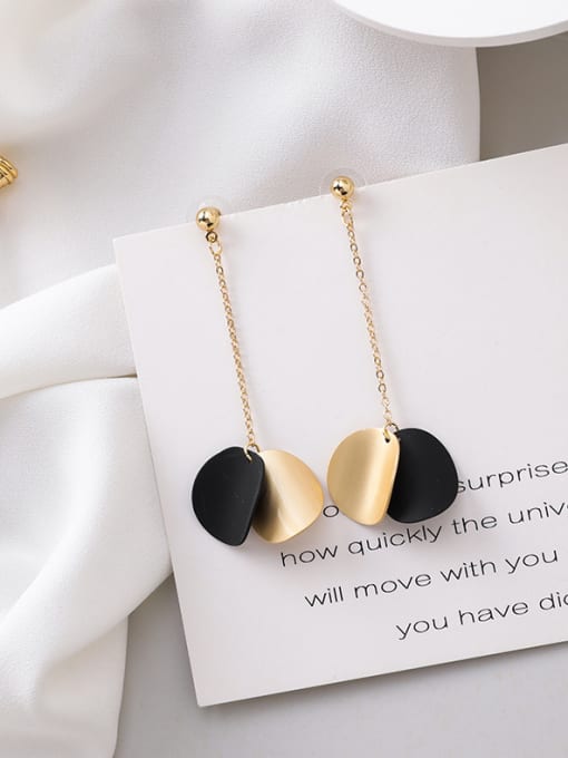 D black Alloy With Gold Plated Simplistic Arc Wafer  Threader Earrings
