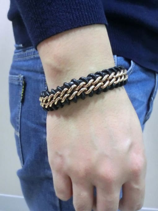 Gold Titanium Leather Rope Twist Bracelet