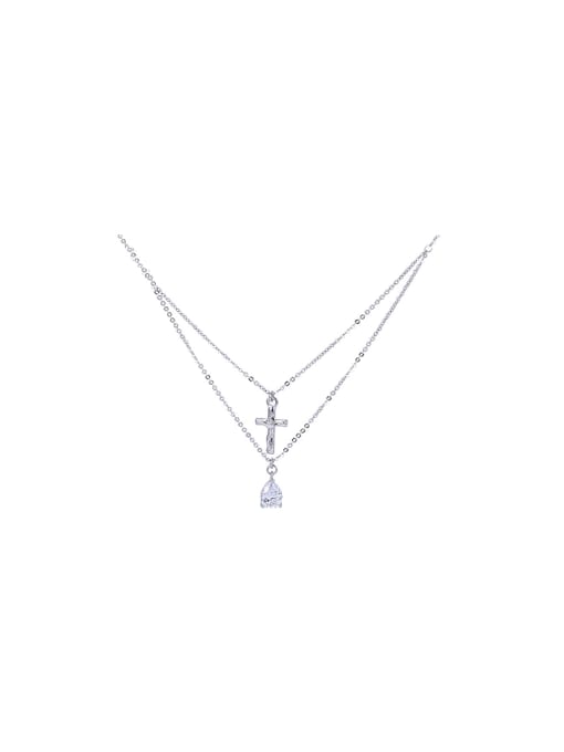 XP Copper Alloy White Gold Plated Simple Cross Zircon Necklace 0