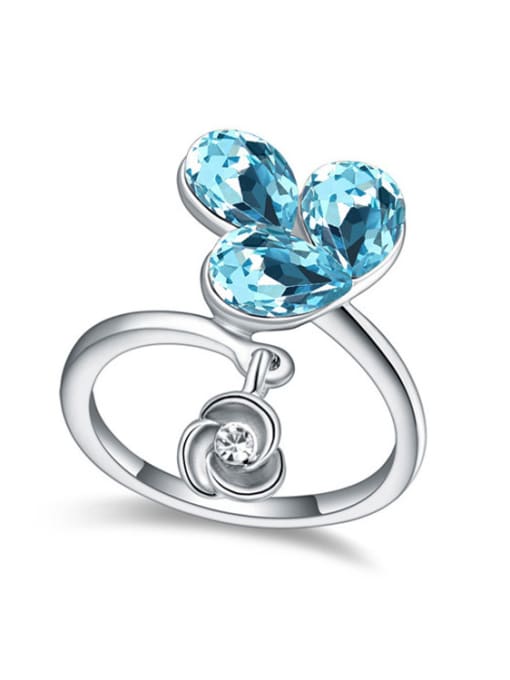 light blue Personalized Water Drop austrian Crystals Little Flower Alloy Ring