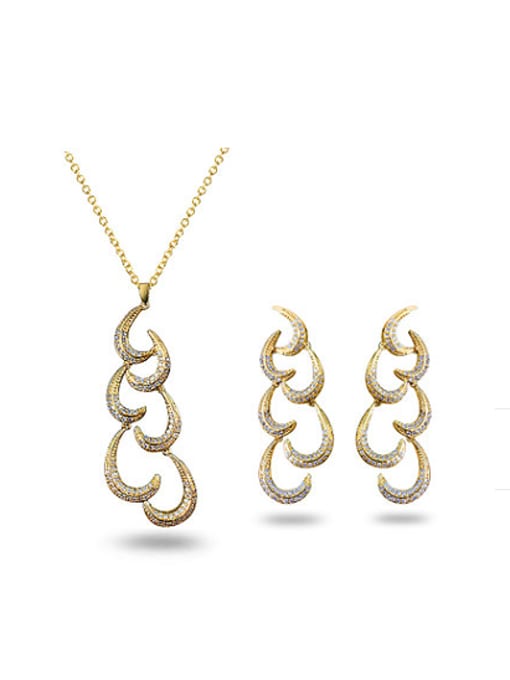 SANTIAGO Delicate Gold Plated Moon Shaped Zircon Two Pieces Jewelry Set 0