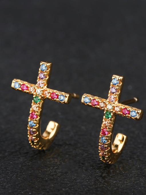 ROSS Copper With Cubic Zirconia Trendy Cross Cluster Earrings 0