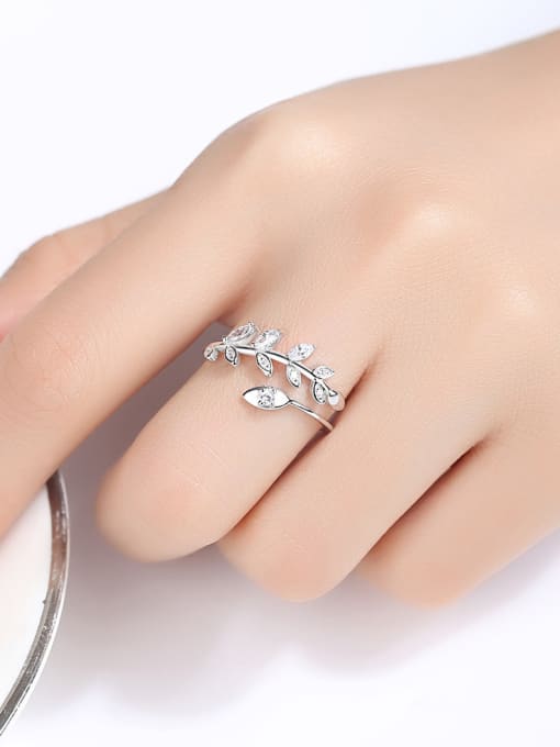 CCUI 925 Sterling Silver With Cubic Zirconia Delicate Leaf Free Size  Rings 1