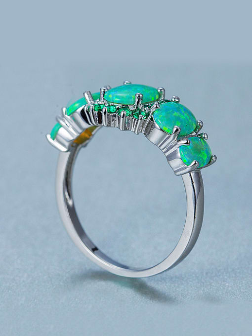 UNIENO Exaggerated Green Opal Stones Rhinestones Ring 1
