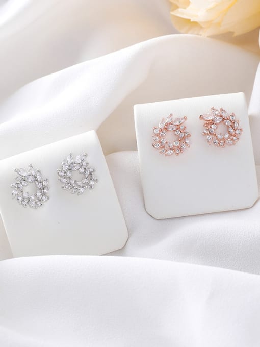 Girlhood Alloy With Rose Gold Plated Cute Flower Cubic Zirconia Stud Earrings 0