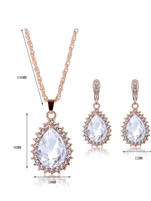 BESTIE Alloy Rose Gold Plated Fashion Artificial Stones Water Drop shaped Two Pieces Jewelry Set 3