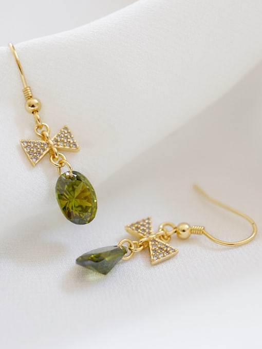 DAKA Fashion Little Bowknot Green Zircon Gold Plated Earrings 1