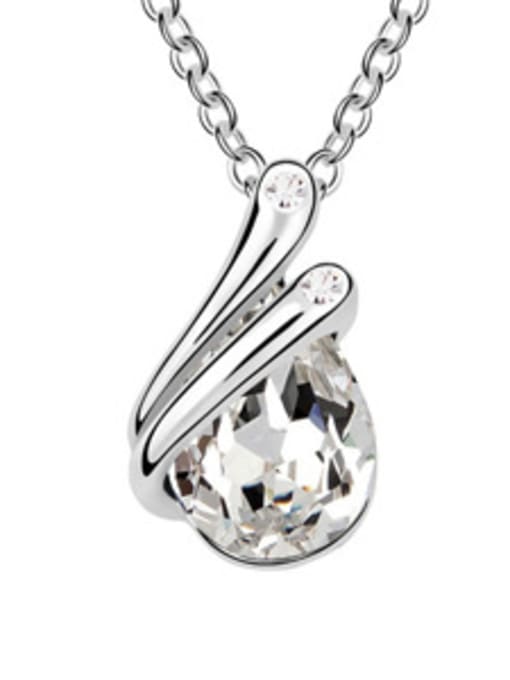 White Simple Shiny Water Drop austrian Crystal Pendant Alloy Necklace