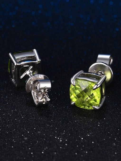 ZK S925 Silver Square Shaped Green Natural Stones Stud Earrings 2