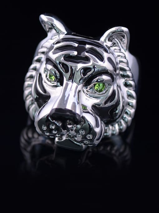 Wei Jia Personalized Lion-head Green Rhinestones Alloy Ring 2