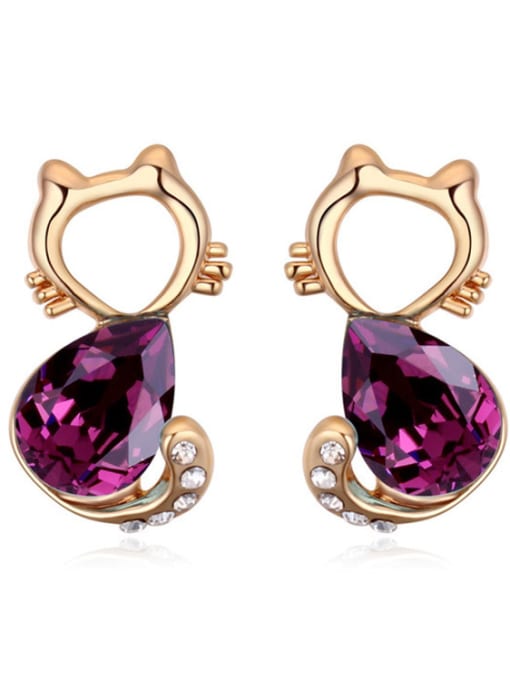 deep Purple Fashion Cartoon Kitten Water Drop austrian Crystal Alloy Stud Earrings
