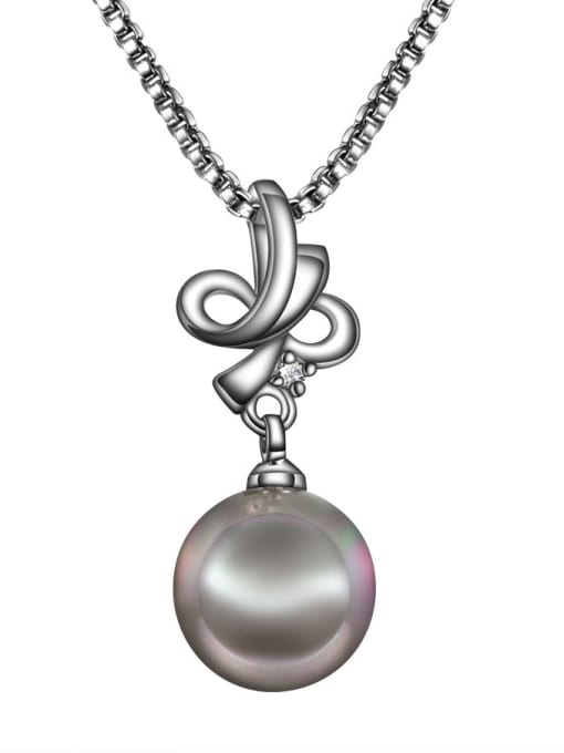 black Exquisite Platinum Plated Black Artificial Pearl Copper Necklace