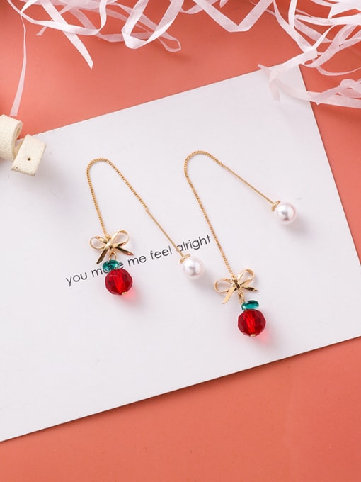 C earline Alloy With Rose Gold Plated Fashion Round  Cherry Bow Tassel Earrings