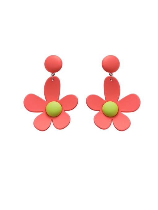 A Red Alloy With Rose Gold Plated Simplistic Flower Drop Earrings