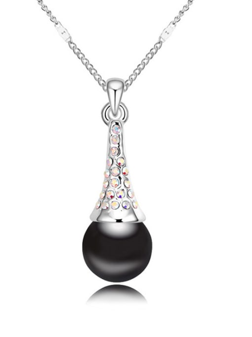 Black Simple Shiny Crystals Imitation Pearl Alloy Necklace
