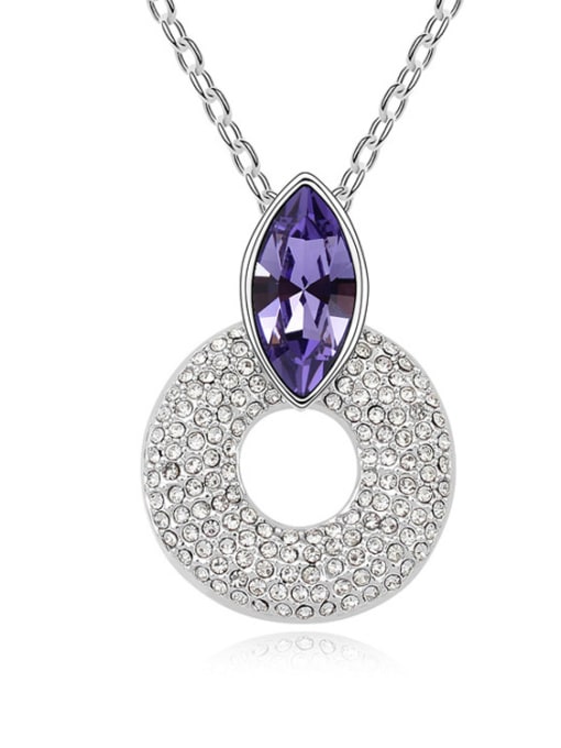 purple Simple Hollow Round Pendant austrian Crystal Alloy Necklace
