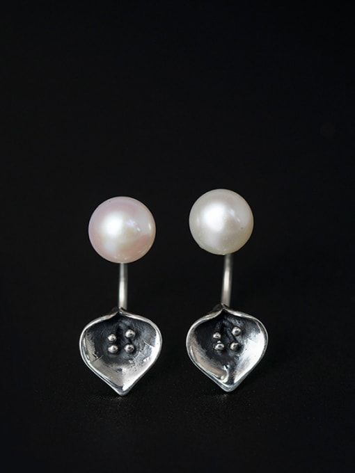 SILVER MI Freshwater Pearls Calla Separated Stud drop earring 0
