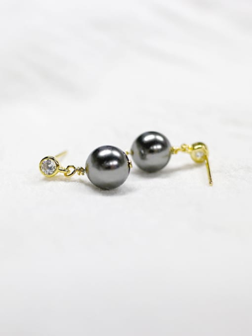 black Fashion Artificial Pearl Cubic Zircon Silver Stud Earrings