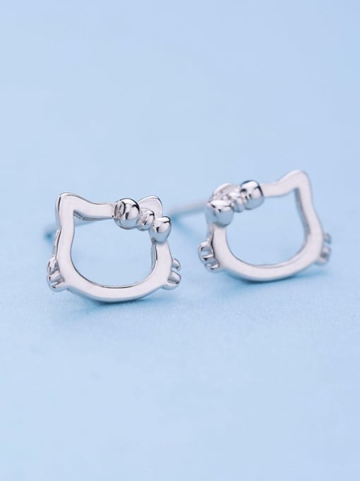 One Silver Tiny Personalized Hollow Hello Kitty 925 Silver Stud Earrings 2