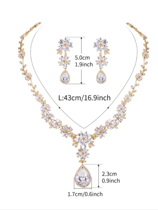 Mo Hai Copper With  Cubic Zirconia Delicate Flower Earrings And Necklaces  2 Piece Jewelry Set 3