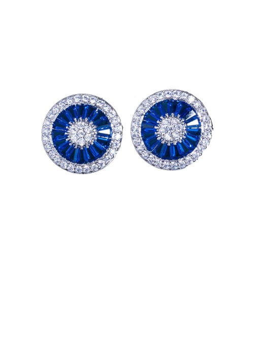 blue Copper With Platinum Plated Simplistic Round Stud Earrings