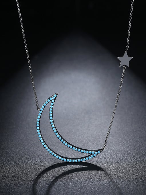 BLING SU Copper inlaid AAA Blue Zircon simple Moon Necklace 0