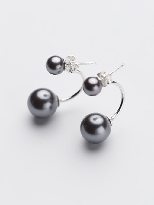 Rosh Personality Geometric Black Artificial Pearl S925 Silver Earrings 0