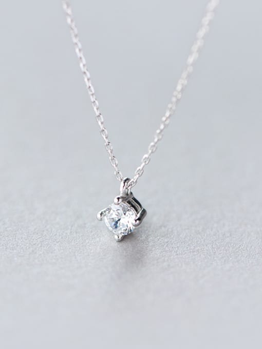 Rosh S925 Silver Single Diamond Sweet Short Necklace