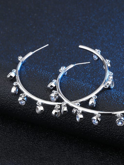 Platinum Copper With  Cubic Zirconia Trendy Round Hoop Earrings