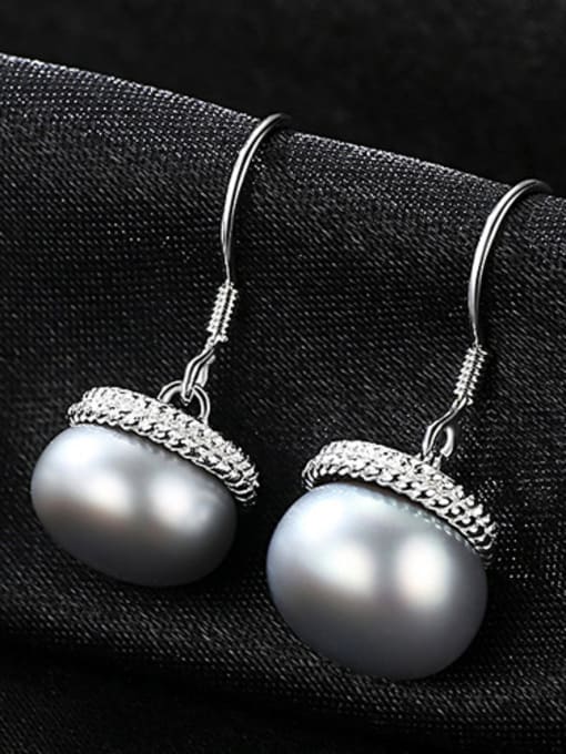 Grey Pure silver 10-10.5mm natural pearl earrings