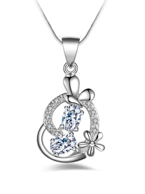 White Fashion Flowery Zirconias Pendant Copper Necklace