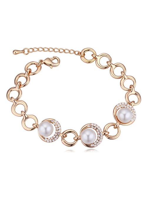 white Fashion Champagne Gold Plated Imitation Pearls Alloy Bracelet